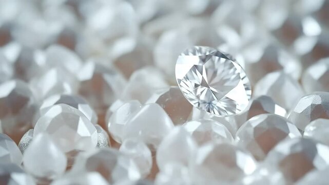 Brilliant diamond sparkling on a pile of rough, uncut gemstones