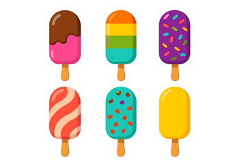 Colorful popsicles and ice cream bars on wooden sticks summer frozen treats