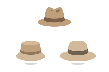 Classic collection of three beige hats: fedora, bucket hat, and wide brim sun hat