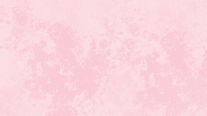A pastel pink grunge background filled with smudges and halftone dots.