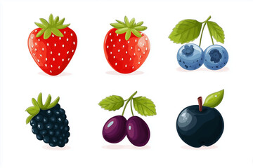 Vector flat icon set of berries on white background