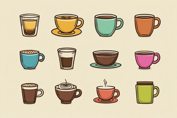 Vector illustration of coffee drink icon set in flat line art style