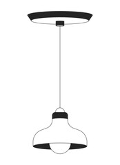 Hanging retro pendant light with lampshade 2D line object. Ceiling fixture suspended by thin cord with lamp bulb. Home lighting isolated clipart vector ink outline item. Monochrome spot illustration