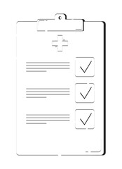 Medical checklist clipboard doodle linear object. Healthcare plan, diagnosis. Check boxes form. Health monitoring 2D vector outline clip art drawing isolated on white. Hand drawn sketch illustration