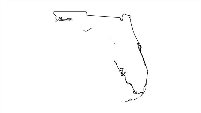 Florida map outline animation video. State border drawing line motion on white background in high-resolution format