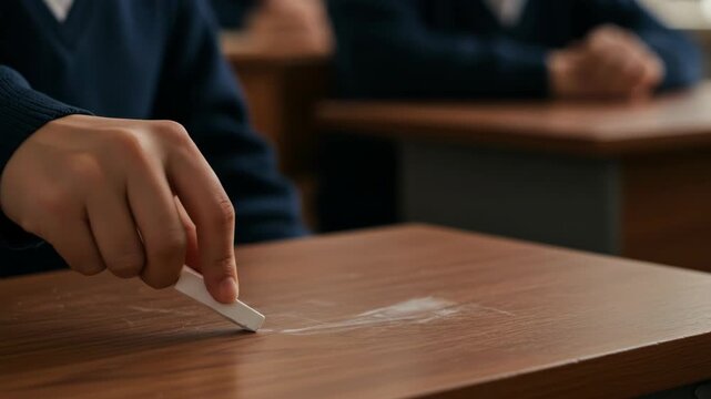 Student cheating on a test in a classroom.
