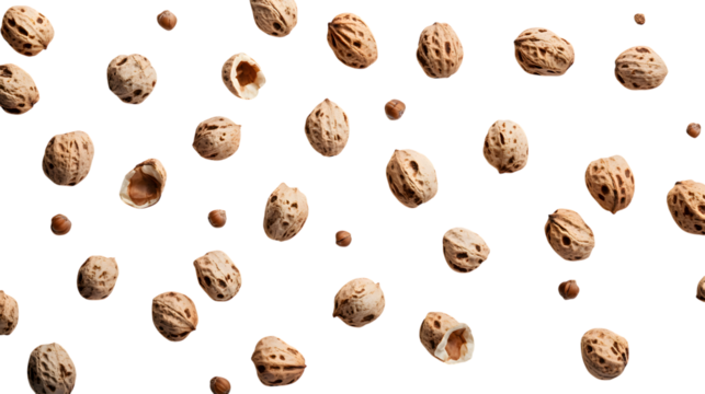 Walnut background pattern delicious healthy snack food ingredient organic natural brown nuts shell texture on transparent background