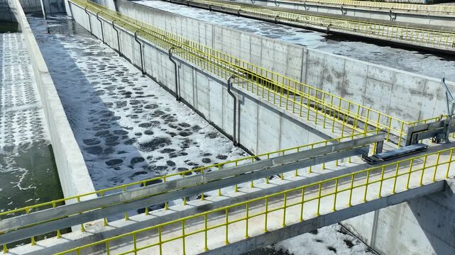 Wastewater treatment plant aeration basins, industrial water treatment process, environmental engineering infrastructure