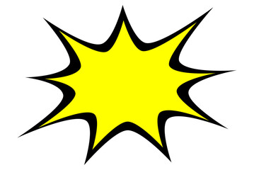 Yellow starburst explosion shape with black outline for comic sticker, sale tag, and poster design element