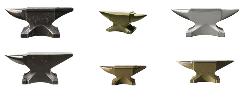 Various metal anvils displayed in different sizes and colors, set  