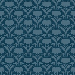 Elegant floral seamless pattern in deep blue tones. 