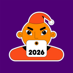 Abstract Modern Santa Claus Portrait Sticker. Christmas and New Year Holiday Character Icon. Vector Illustration.