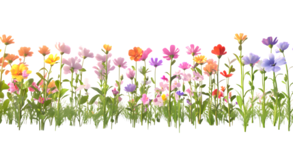 Colorful flower garden illustration with transparent background for graphic design and decoration use