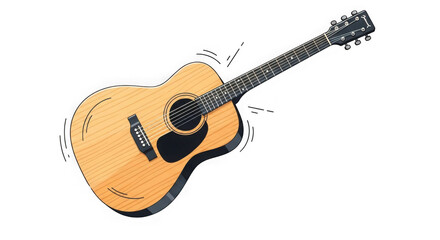 3d acoustic guitar with natural wood finish isolated on transparent background