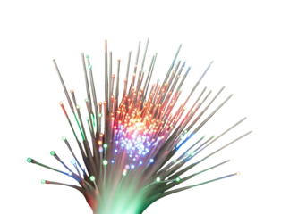 Fiber optic bundle with colorful lights isolated on transparent background