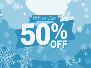 Winter Sale 50 Percent Off Snow Theme Discount Banner