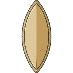 Medieval Round Shield Emblem In Pixel Art Style On A Transparent Background With Wood Texture Details And Metal Rivets