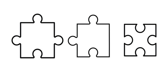 Puzzle piece icon set, jigsaw vector symbol, strategy and solution line art