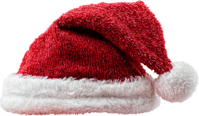 Red santa hat fluffy trim white pompom festive winter holiday cheer