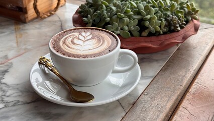 Hot Mocha Coffee in a Cute Cozy Cafe
