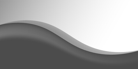 Minimalist black and gray wave vector design with smooth flowing curves at the bottom, transitioning into a clean white background. Ideal for banners, footers, or modern layouts.