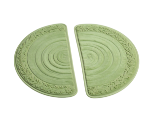 Split jade oval dish, ornate embossed floral rim, concentric circles