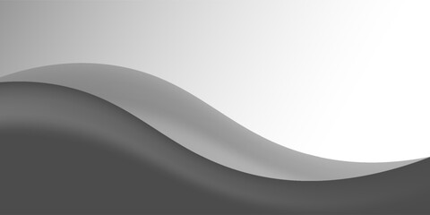 Minimalist black and gray wave vector design with smooth flowing curves at the bottom, transitioning into a clean white background. Ideal for banners, footers, or modern layouts.