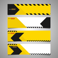 Warning Striped Banner Set, Modern geometric warning banner. Hazard warning. Hazard area sign.
