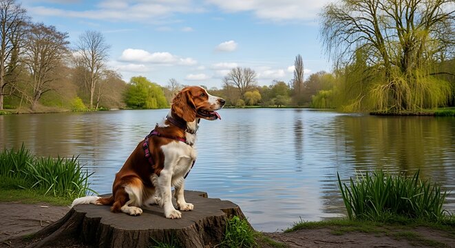 Beagles Lakeside Contemplation - A Moment of Canine Serenity.