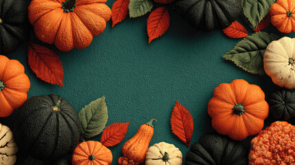 Thanksgiving table with golden roasted turkey, orange pumpkin pie, crimson apples, and fall leaves on rustic wooden surface, celebrating harvest season with family and gratitude