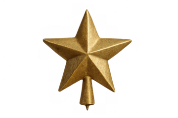 Golden glowing star ornament decorating a christmas tree, representing holiday joy and celebratory tradition