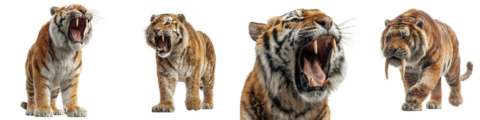 Fototapeta premium fierce roaring tigers majestic expressions powerful presence on transparent background
