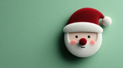Festive Santa Claus Face Decoration With Rosy Cheeks and a Red Hat Against a Mint Green Background for Christmas Celebration