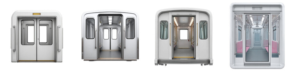 Fototapeta premium Subway train doors interior views modern designs on transparent background