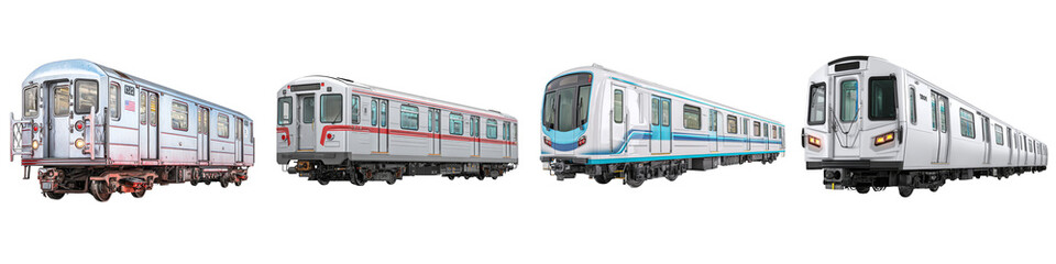 Obraz premium multiple subway train models modern classic designs on transparent background