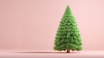 Bright Green Artificial Christmas Tree Stands on a Soft Pink Background in a Cozy Indoor Setting