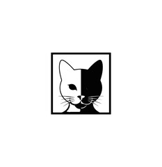 Cat face illustration monochrome vector graphic design minimalist style