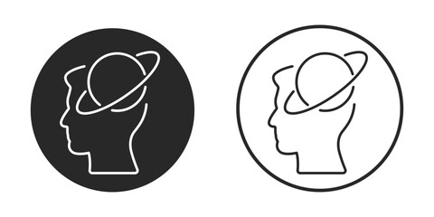  head with planet web line icon set