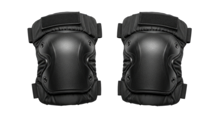 Pair of black tactical knee pads isolated on transparent background