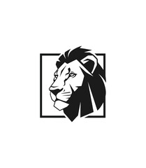 Lion head silhouette black and white graphic design