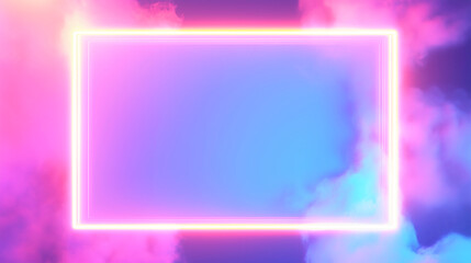 Neon glowing frame on colorful smoke background