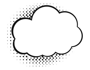 Cloud-shaped speech bubble in comic style with dotted halftone design, ideal for creative projects.