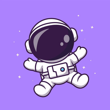 Cute Astronaut Floating In Space Cartoon