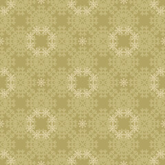 Delicate Christmas seamless vector pattern with gold and yellow snowflakes. Geometric seasonal texture for wrapping paper, greeting cards, invitations, gift boxes and web background.