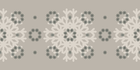 Monochrome Christmas seamless vector snowflake pattern on pale silver background. Beautiful seasonal pattern for wrapping paper, greeting cards, invitations, gift boxes and home decor.