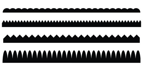 Different pattern scallop edge vector borders. Set of scalloped border. Scalloped border edge set. Black dark scallop border edge icons. EPS 10. 