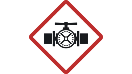 Industrial valve warning symbol represents hazard and caution for safety protocols in manufacturing environments