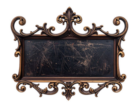 Ornate, antique, rectangular frame with distressed, dark, textured insert