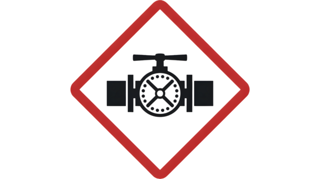 Industrial valve warning symbol represents hazard and caution for safety protocols in manufacturing environments