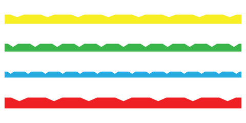 Scalloped edge on white page. Modern pattern retro Scalloped set on white background. Colour pattern scallop vector icons set on white background. Simple vintage abstract scallop set. EPS 10. 